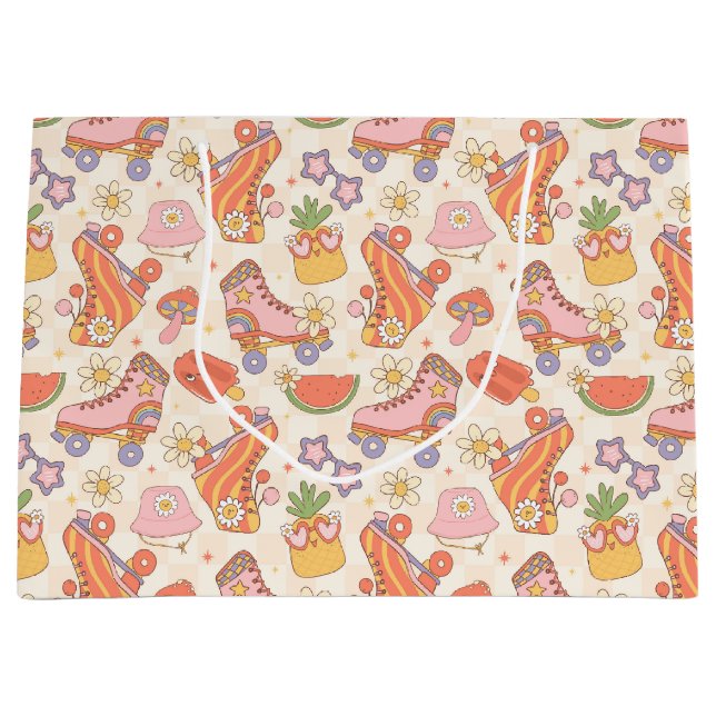 Retro Playful Summer Roller Skating Fun Large Gift Bag (Front)