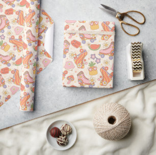 Retro Playful Summer Roller Skating Fun Wrapping Paper