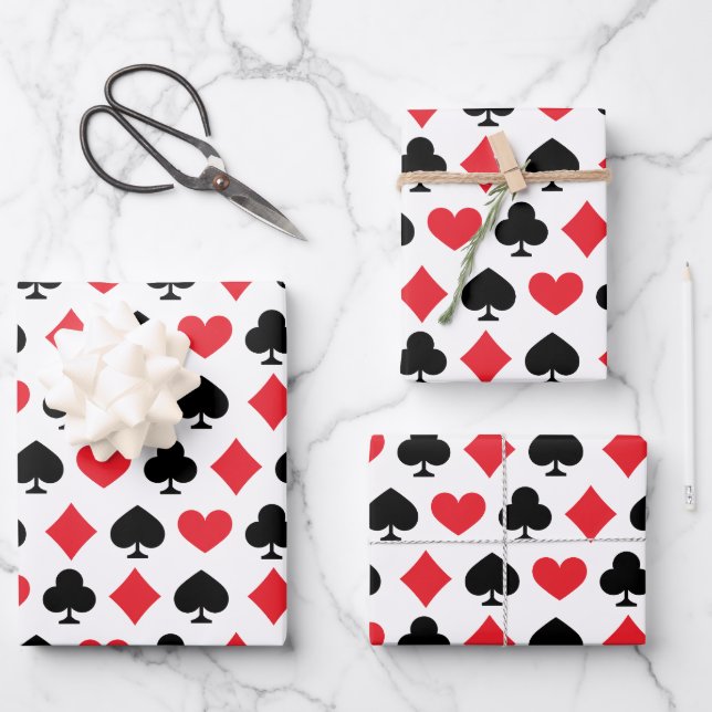 Retro Playing Card Symbols Pattern Wrapping Paper Sheets (Front)