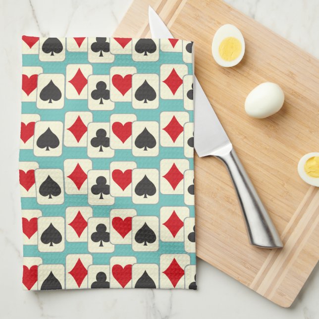 Retro Playing Cards Quartet Aqua   Kitchen Towel (Quarter Fold)