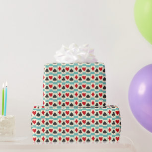 Retro Playing Cards Quartet Aqua Wrapping Paper