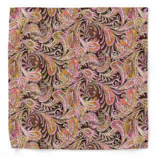 Retro Plum Pink Green Paisely Pattern Bandana