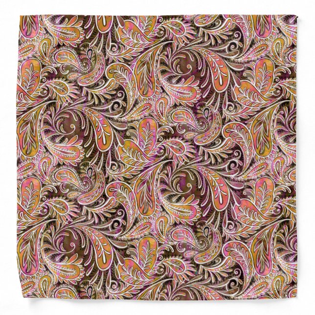 Retro Plum Pink Green Paisely Pattern Bandana (Front)