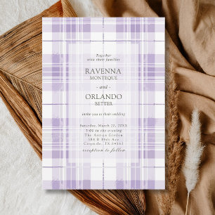 Retro Plum Purple Gingham Country Wedding Invitation