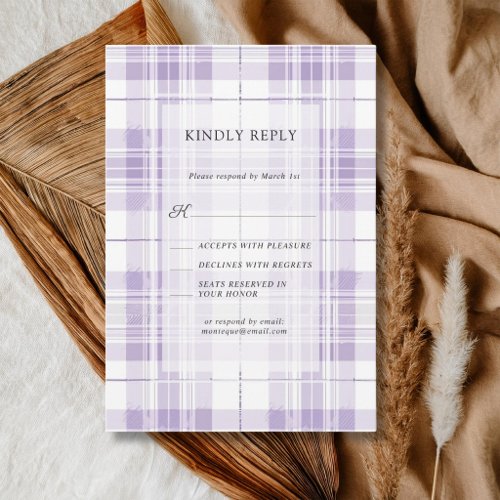 Retro Plum Purple Gingham Country Wedding RSVP Card