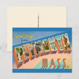 Retro Plymouth MA Greeting Postcard