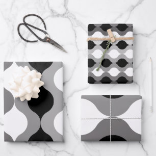Retro Pods Black White Grey Wrapping Paper Sheets