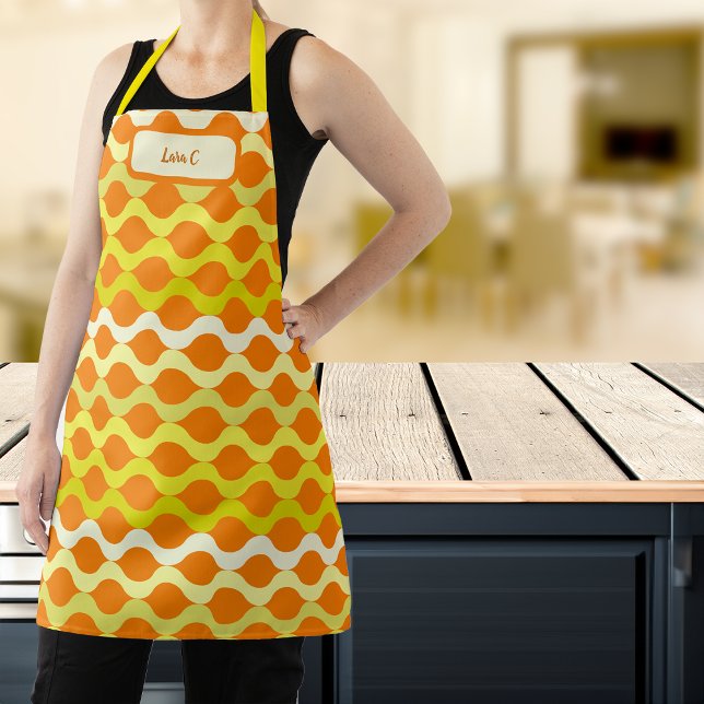 Retro Pods Orange Yellow Custom Name Apron (Creator Uploaded)