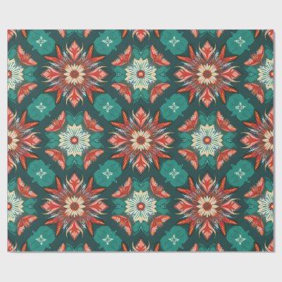 Retro Poinsettia Burst Christmas Pattern Wrapping Paper