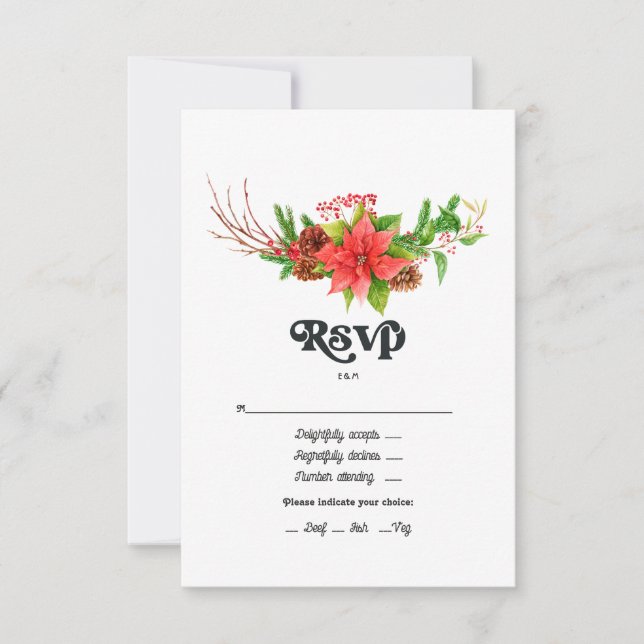 Retro Poinsettia Christmas Holiday Wedding RSVP Card (Front)