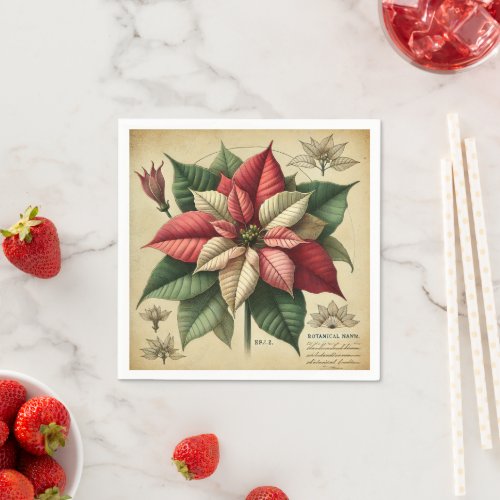 Retro Poinsettia Festive Botanical Decoupage Napkins