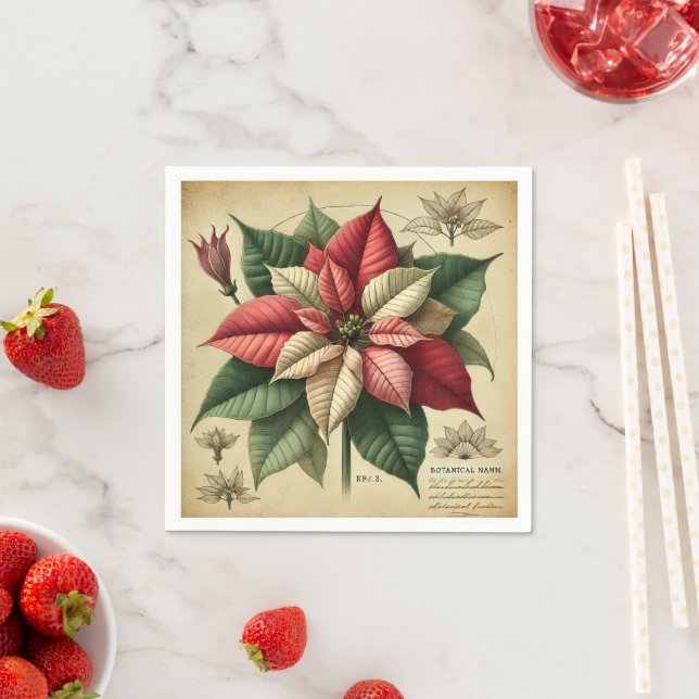 Retro Poinsettia Festive Botanical Decoupage Napkins (Insitu)