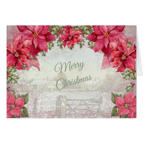 Retro Poinsettia Frame Farmhouse Scenic Christmas