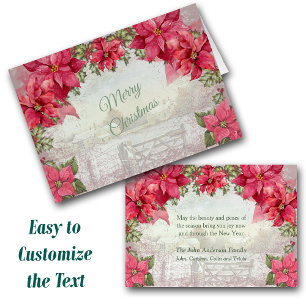 Retro Poinsettia Frame Farmhouse Scenic Christmas Cards