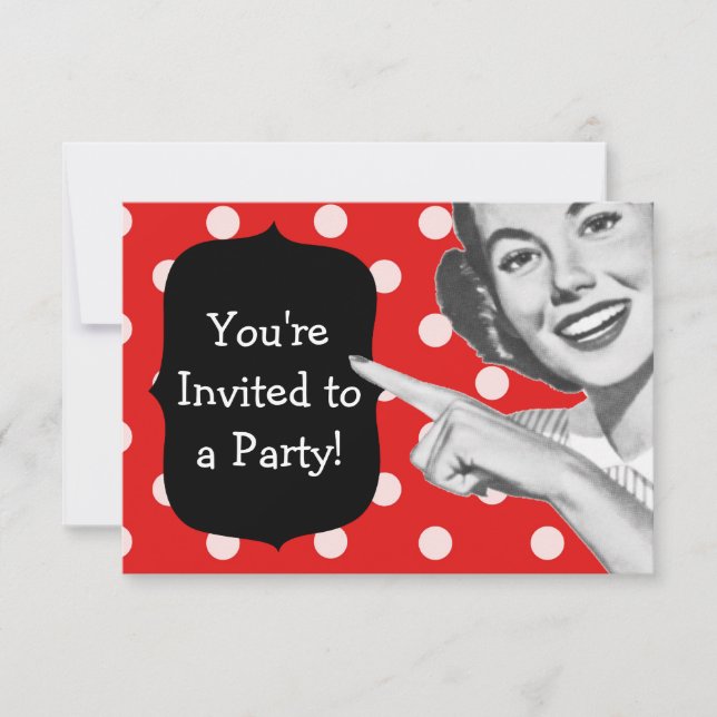 Retro Pointing Woman Birthday Invitation (Front)