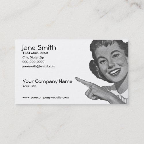 Retro Pointing Woman Business Cards