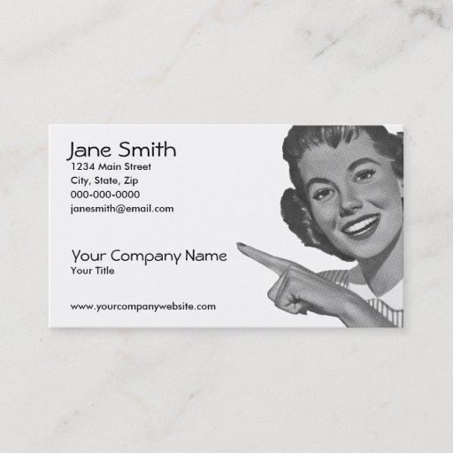 Customizable Retro Pointing Woman Business Cards