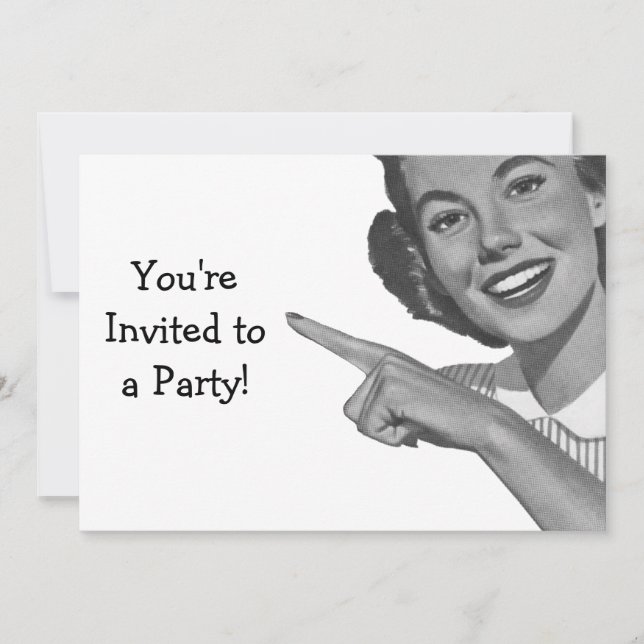 Retro Pointing Woman Invitation (Front)