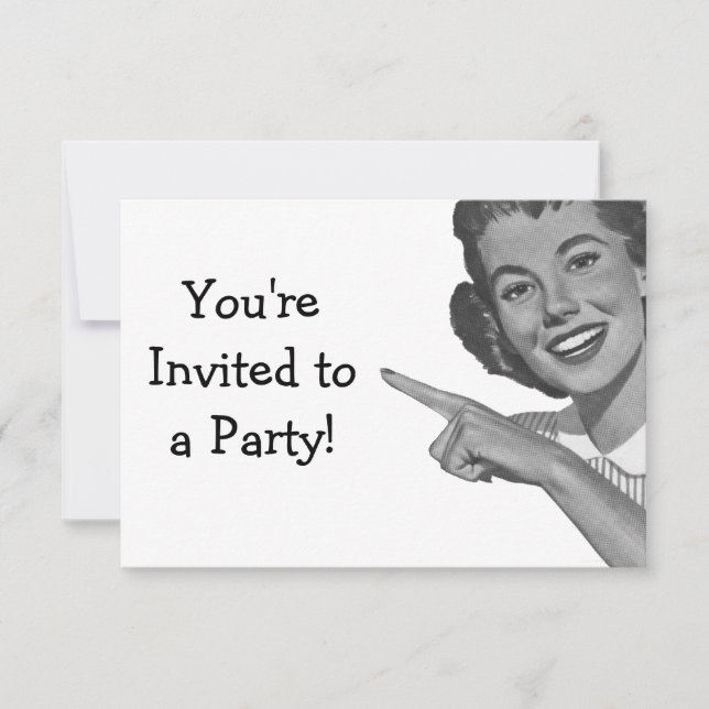Retro Pointing Woman V2 Invitation (Front)