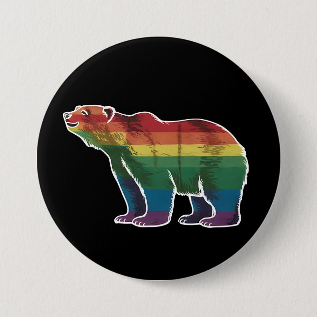 Retro Polar Bear Rainbow Lesbian LGBT Gay Pride Button (Front)