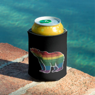 Retro Polar Bear Rainbow Lesbian LGBT Gay Pride Can Cooler