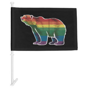 Retro Polar Bear Rainbow Lesbian LGBT Gay Pride Car Flag