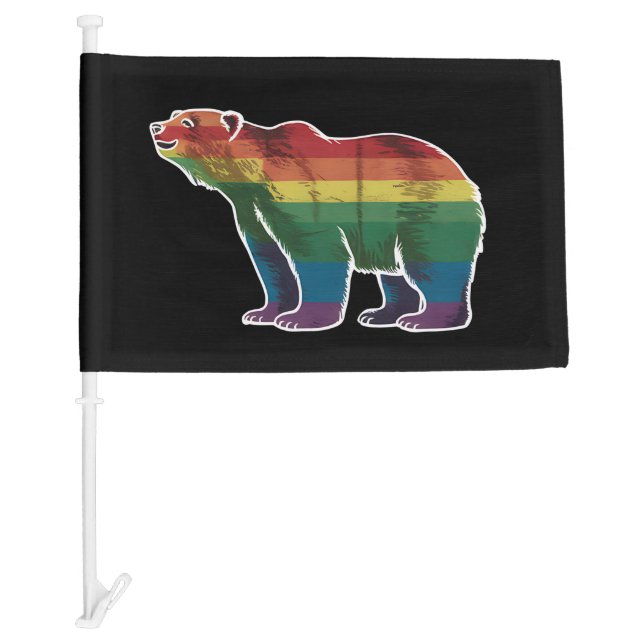Retro Polar Bear Rainbow Lesbian LGBT Gay Pride Car Flag (Front)