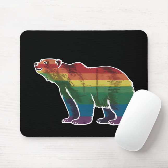 Retro Polar Bear Rainbow Lesbian LGBT Gay Pride Mouse Pad (With Mouse)