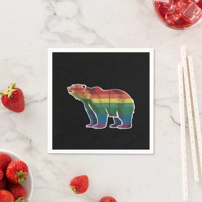 Retro Polar Bear Rainbow Lesbian LGBT Gay Pride Napkins (Insitu)