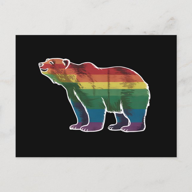 Retro Polar Bear Rainbow Lesbian LGBT Gay Pride Postcard (Front)