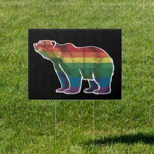 Retro Polar Bear Rainbow Lesbian LGBT Gay Pride Sign