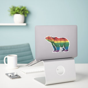 Retro Polar Bear Rainbow Lesbian LGBT Gay Pride Sticker