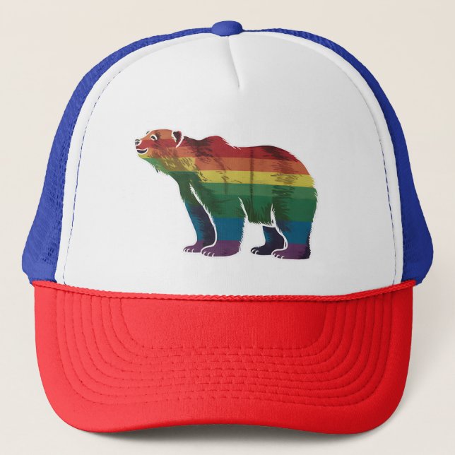 Retro Polar Bear Rainbow Lesbian LGBT Gay Pride Trucker Hat (Front)