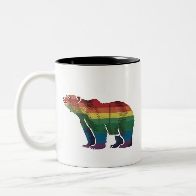Retro Polar Bear Rainbow Lesbian LGBT Gay Pride Two-Tone Coffee Mug (Left)