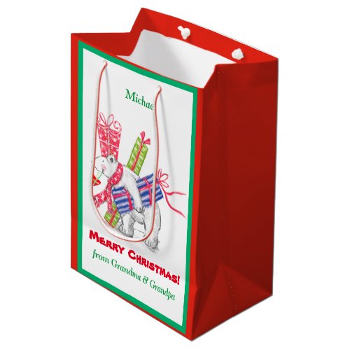 Retro Polar Bearing Christmas Gifts Personalized Medium Gift Bag