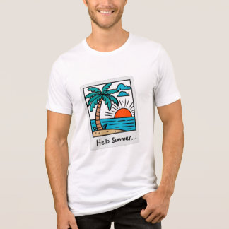 Retro Polaroid Hello Summer Tropical Beach Sunset  Tri-Blend Shirt