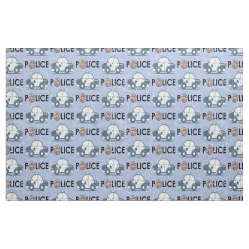 Retro Police Car Donuts Blue Fabric