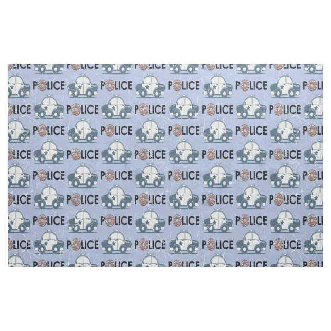 Retro Police Car Donuts Blue Fabric (Fat Quarter)