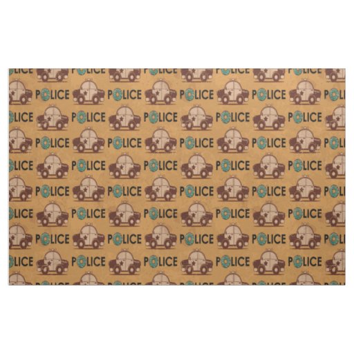 Retro Police Car Donuts Brown Fabric