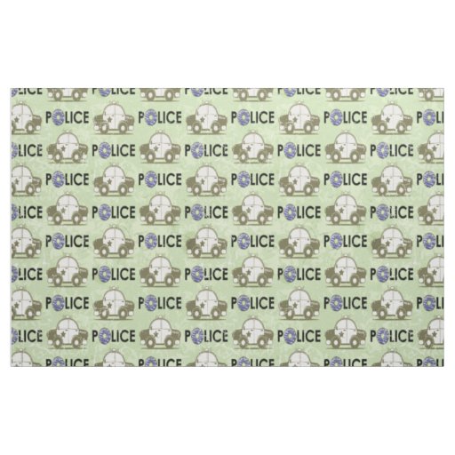 Retro Police Car Donuts Green Fabric