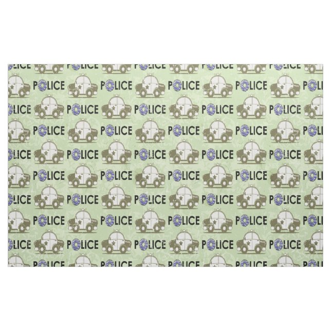 Retro Police Car Donuts Green Fabric (Fat Quarter)
