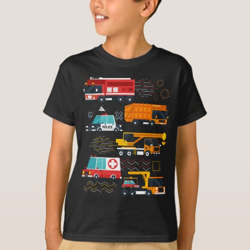 Retro Police Car Fire Truck Ambulance Vehicles T_Shirt