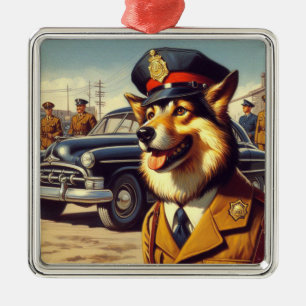 Retro Police Dog Painting Metal Ornament