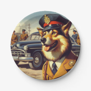 Retro Police Dog Painting Paper Plates