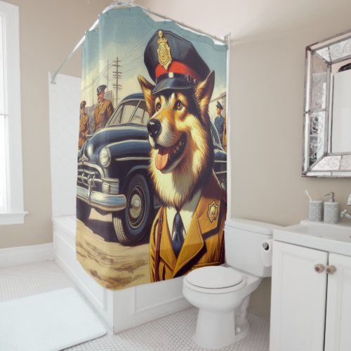 Retro Police Dog Painting Shower Curtain