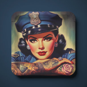 Retro Policewoman Paper Plates