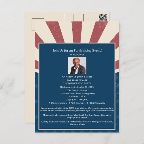 Retro Political Campaign Fundraising Invitation Postcard