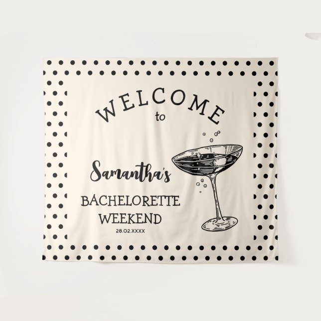 Retro Polka Bachelorette Party Backdrop Cocktail (Front (Horizontal))