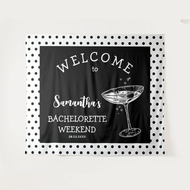 Retro Polka Bachelorette Party Backdrop Cocktail (Front (Horizontal))