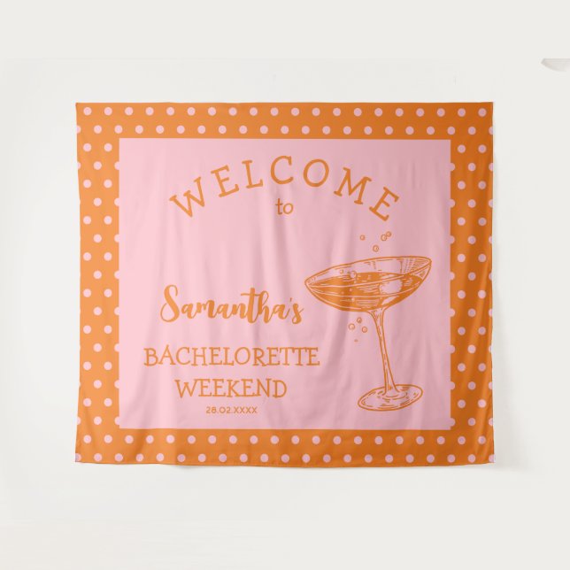 Retro Polka Bachelorette Party Backdrop Cocktail (Front (Horizontal))